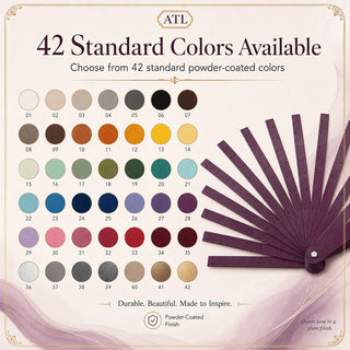 Waterfall fan aluminum staves available in 42 standard powder-coated color options for custom DIY feather fan projects
