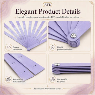 Waterfall Fan Metal Aluminum Staves Set of 10 – 51 cm with Hardware Assembly Kit