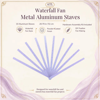 Waterfall Fan Metal Aluminum Staves Set of 10 in lavender, 51 cm powder-coated aluminum staves for DIY ostrich boa waterfall fan making