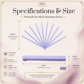 Close-up details of lavender waterfall fan aluminum staves showing powder-coated finish, smooth drilled holes, slim fan profile, and precision-cut metal aluminum