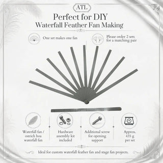 Gray Waterfall Fan Metal Aluminum Staves set with 10 powder-coated aluminum staves for DIY feather fan making