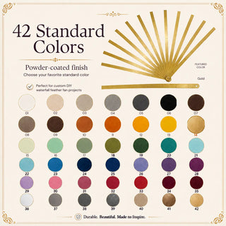 Gold Waterfall Fan Metal Aluminum Staves available in 42 standard powder-coated colors for custom DIY waterfall feather fan projects.