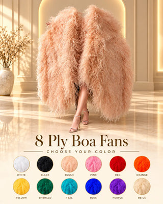 HOT FANS 8 Ply Boa Fans in light blush beige, shown as a full pair with dense fluffy feather coverage