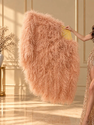 HOT FANS 8 Ply Boa Fan in light blush beige, shown in a full side view with long soft flowing feathers