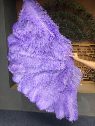 Éventail en plumes d'autruche triple épaisseur violet aqua 35"x 63"