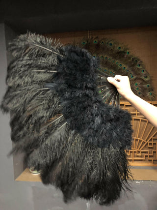 Black  Marabou Ostrich Feather fan 21"x 38"