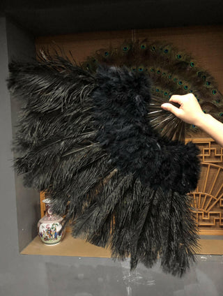 Black  Marabou Ostrich Feather fan 21"x 38"