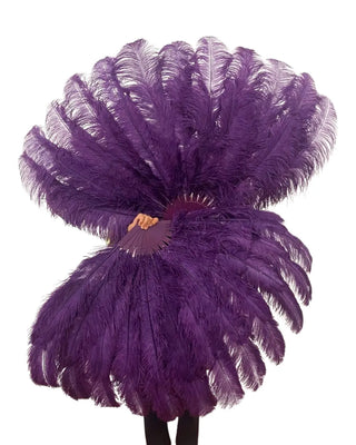 Black berry XL 2 layers Ostrich Feather Fan 34"x 60"