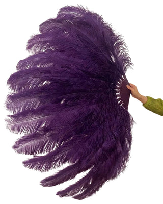 Black berry XL 2 layers Ostrich Feather Fan 34"x 60"