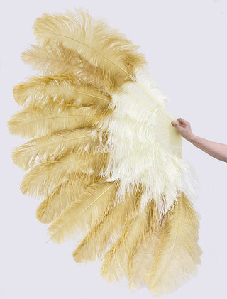 Mixed beige & wheat XL 2 Layer Ostrich Feather Fan 34''x 60''