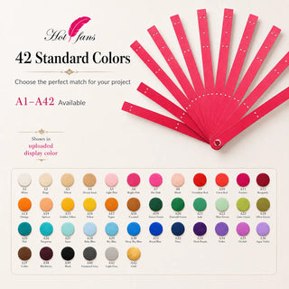 Single layer aluminum fan staves available in 42 standard colors from A1 to A42 for DIY feather fan making