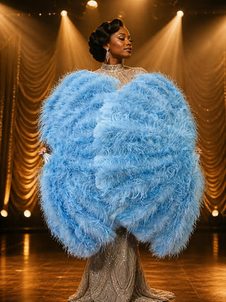 Luxury 4 Layers Ostrich Feather Fan 35" x 67" | Extra Full Professional Look