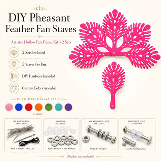 DIY pheasant feather fan staves with nuts bolts washers wire and wax line