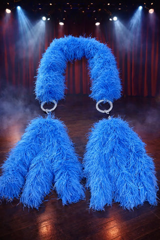 Crystal hand ring and cone connector detail for ostrich feather boa stage ensemble