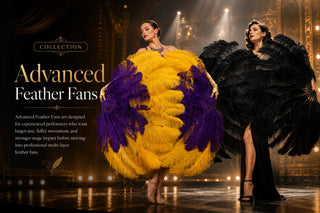 Advanced feather fan collection with larger XL styles for experienced performers