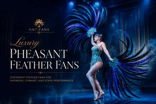 Luxury pheasant feather fans for burlesque, cabaret, and stage performance