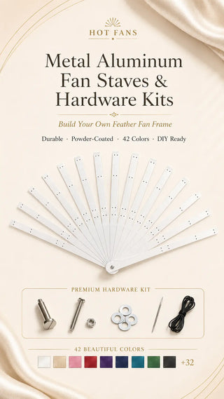 Metal aluminum fan staves and hardware kits for DIY feather fan making with 42 color options