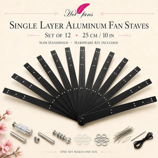 Single layer aluminum fan staves set of 12 in 25 cm size with hardware kit included for DIY feather fan making