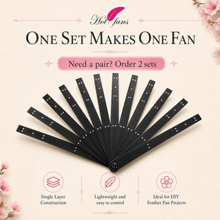 Single layer aluminum fan staves set of 12 for making one DIY feather fan with reminder to order 2 sets for a matching pair