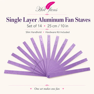 Single layer aluminum fan staves set of 14 in 25 cm size with hardware kit included for DIY feather fan making