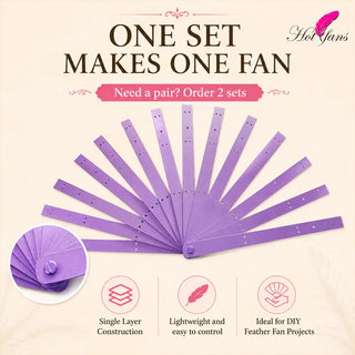 Single layer aluminum fan staves set of 14 for making one DIY feather fan with reminder to order 2 sets for a matching pair