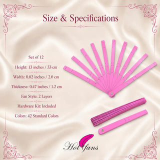 Size and specifications of 2 Layers Aluminum Fan Staves Set of 12, 33 cm, with hardware kit and 42 standard colors