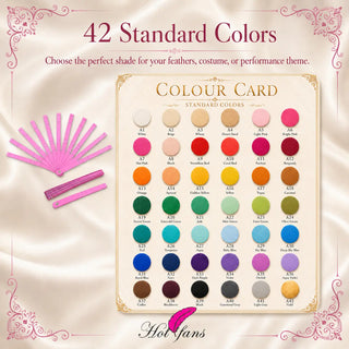 42 standard color options available for aluminum fan staves for DIY feather fan making