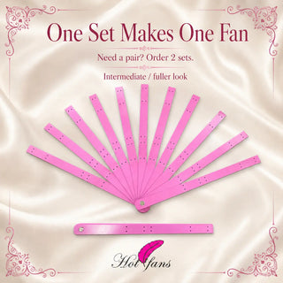 Pink 2 layers aluminum fan staves set of 12 showing one set makes one fan and two sets are needed for a pair
