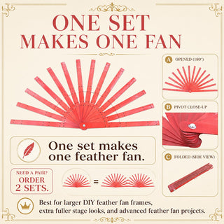 One set of red 3–4 layers aluminum fan staves makes one feather fan, order 2 sets to make a matching pair