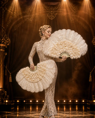 Soft beginner burlesque feather fan with marabou and ostrich feathers for stage use