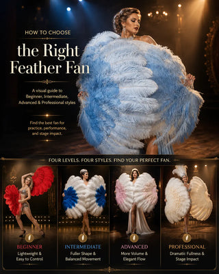 Feather fan level guide for beginner, intermediate, advanced, and professional performers