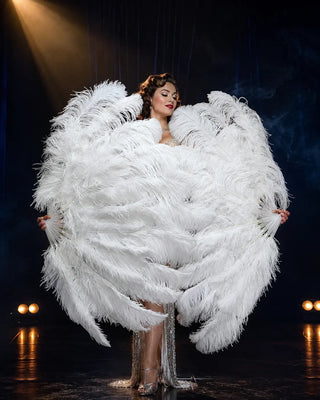 HOT-FANS white ostrich feather fans burlesque stage