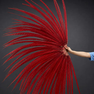 Luxury red Ringneck Pheasant Feather Fan for burlesque, cabaret and theatrical performance