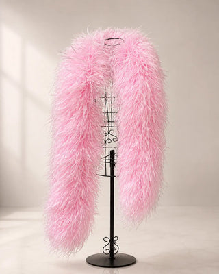 pink 40 ply ostrich feather boas for extra full luxury stage styling, showgirl costumes, burlesque, cabaret, theatre, and photography