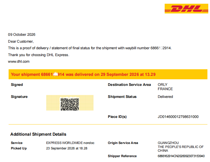 Redacted DHL delivery proof
