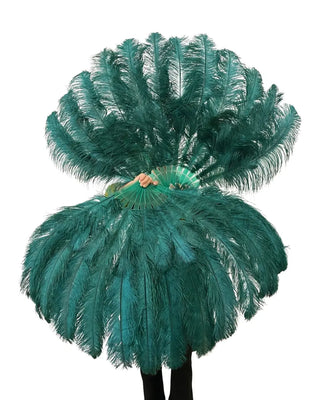 Éventail en plumes d'autruche vert forêt à 2 couches 30"x 54"