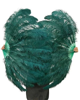 Éventail en plumes d'autruche vert forêt à 2 couches 30"x 54"