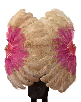ベージュキャメル/フクシア 2層ダチョウ羽根扇風機 180度全開 30"X 60"