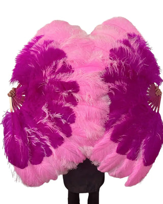 Mix 3 color Professional compact & Ultra-Dense Triple layers ostrich Feather Fan 32"x 54"