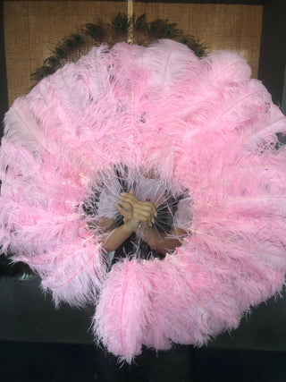 Light pink single layer Ostrich Feather Fan Full open 180 degree 25"x 50"