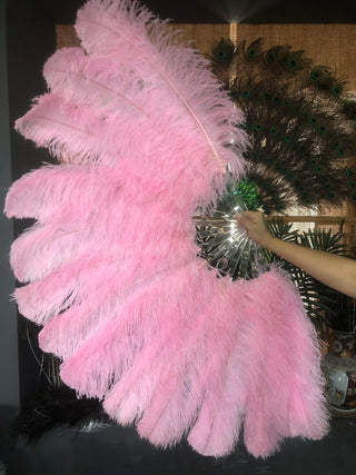 Light pink single layer Ostrich Feather Fan Full open 180 degree 25"x 50"