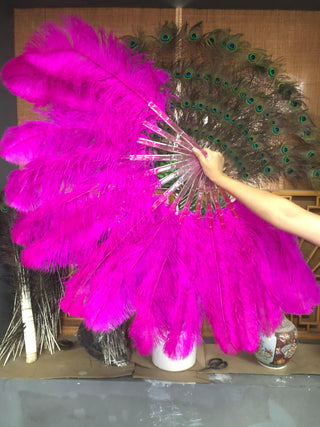 Hot pink single layer Ostrich Feather Fan Full open 180 degree 25"x 50"