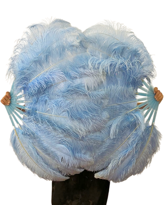 Oferta especial Dos tonos de azul cielo/azul bebé Un par Abanico de plumas de una sola capa 24"incógnita 41"
