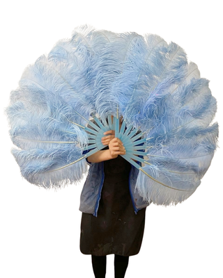 Oferta especial Dos tonos de azul cielo/azul bebé Un par Abanico de plumas de una sola capa 24"incógnita 41"