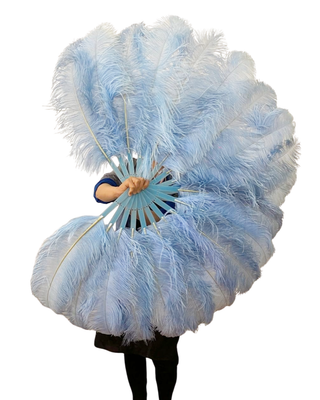 Oferta especial Dos tonos de azul cielo/azul bebé Un par Abanico de plumas de una sola capa 24"incógnita 41"