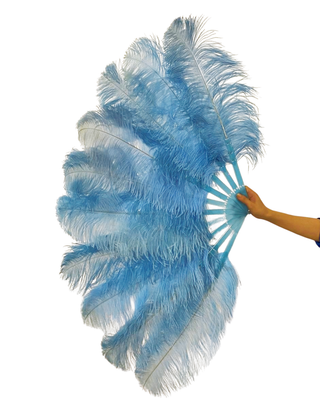 Oferta especial Dos tonos de azul cielo/azul bebé Un par Abanico de plumas de una sola capa 24"incógnita 41"