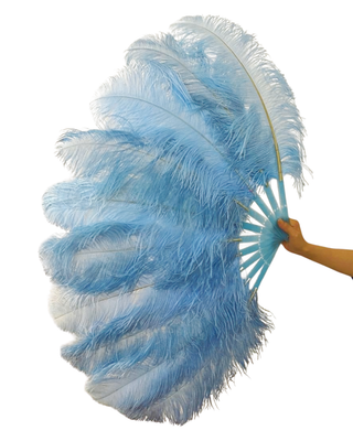 Oferta especial Dos tonos de azul cielo/azul bebé Un par Abanico de plumas de una sola capa 24"incógnita 41"