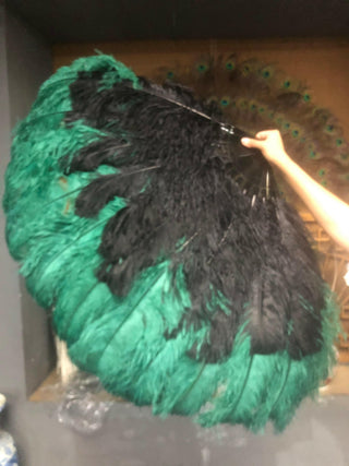 Mix black & forest green XL 2 Layer Ostrich Feather Fan 34''x 60''