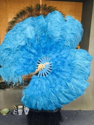 Éventail en plumes d'autruche de marabout turquoise 27"x 53"