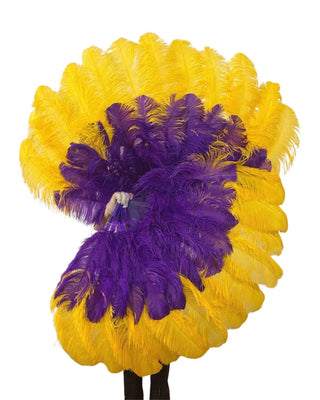 Violeta mixta & Abanico de plumas de avestruz de dos capas, color amarillo dorado, talla XL, 34'' x 60''